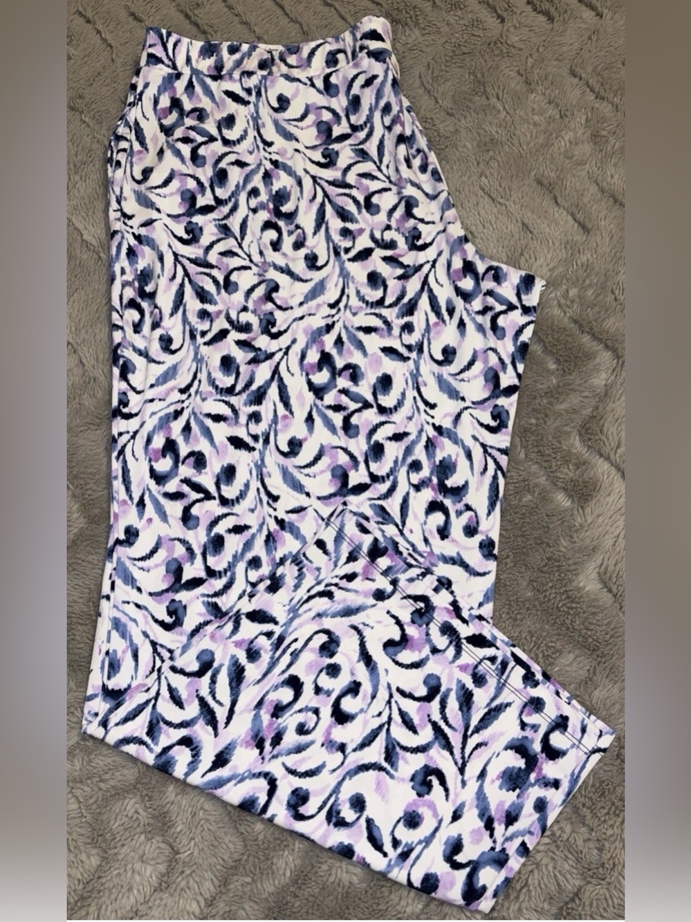 Susan Graver navy/lilac scroll swirl printed liquid knit straight leg pants XLP